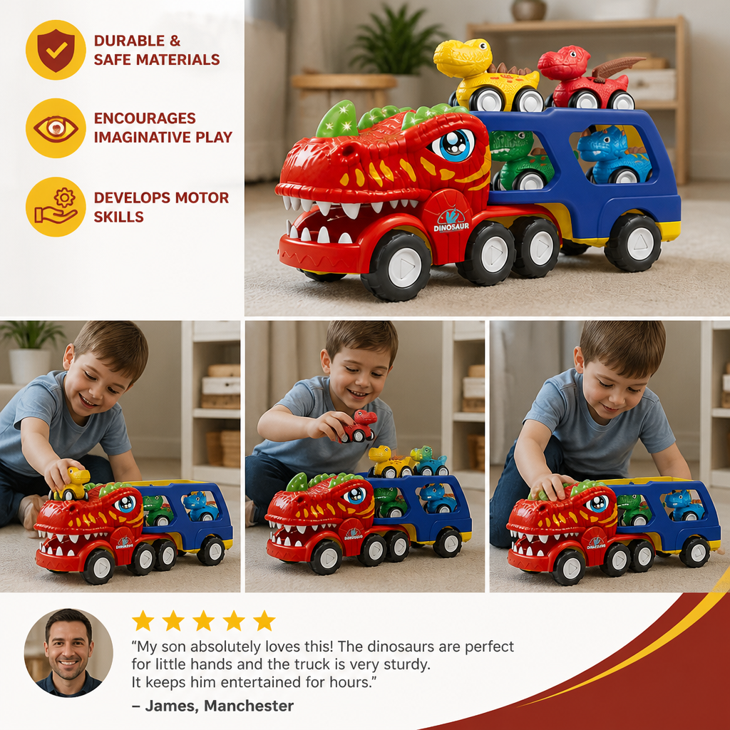 Dinosaur Transport Truck Toy Set with Mini Dino Cars