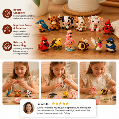3D Beaded Animal Craft Kit – DIY Mini Bead Art Set for Beginners