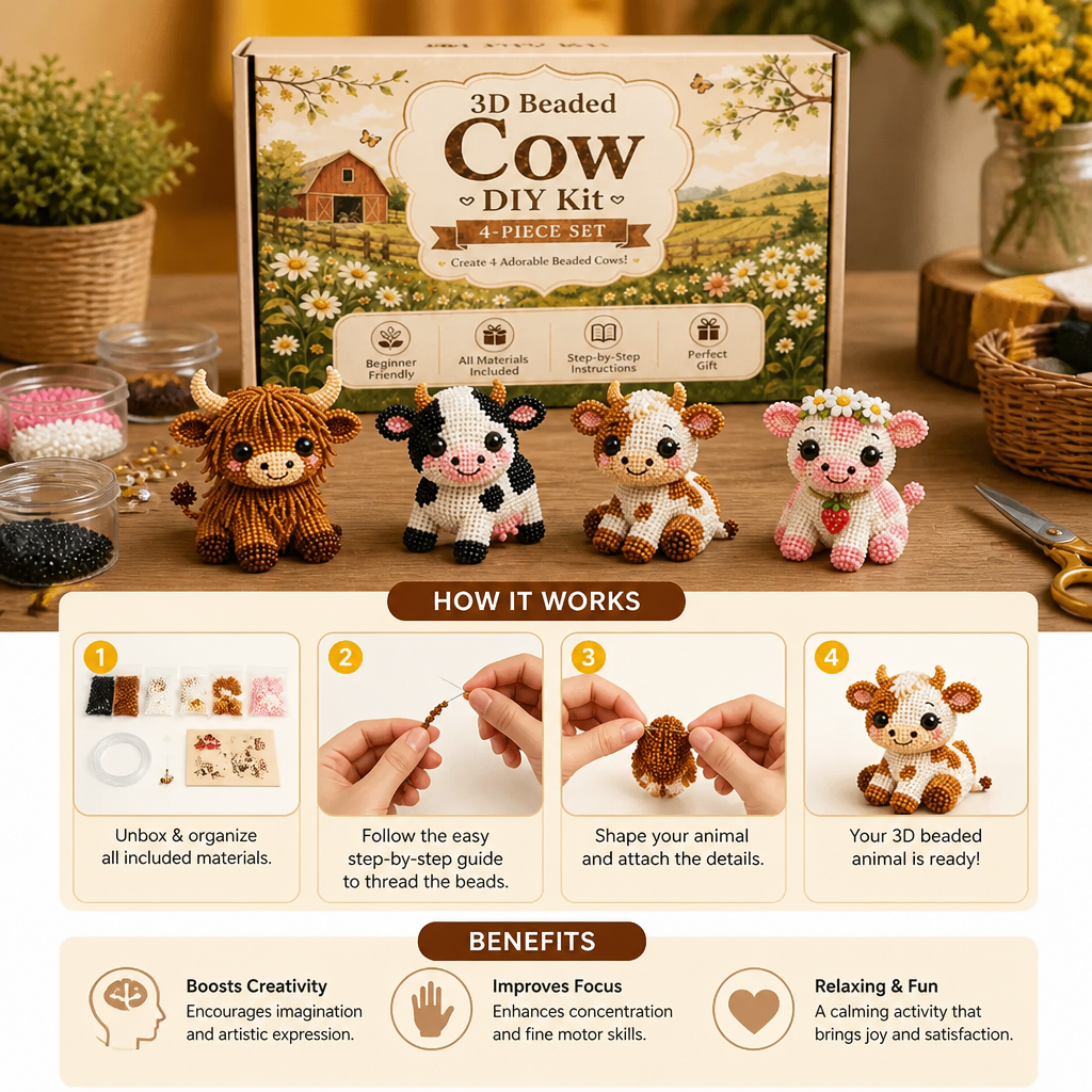 3D Beaded Animal Craft Kit – DIY Mini Bead Art Set for Beginners