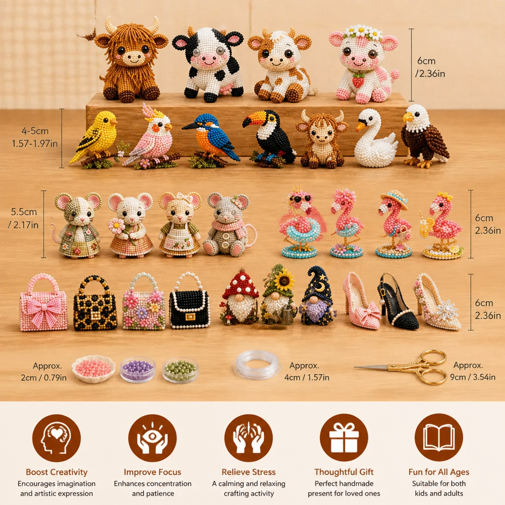 3D Beaded Animal Craft Kit – DIY Mini Bead Art Set for Beginners