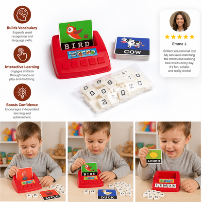 Interactive Spelling & Word Matching Game – Preschool Literacy Learning Toy with Picture Cards & Letter Tiles