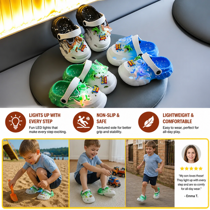 Kids’ LED Dinosaur Clogs – Light-Up Non-Slip Summer Garden & Beach Shoes
