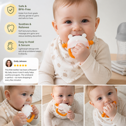 Bunny Baby Teething Mitten – Soft BPA-Free Silicone Gum Soother with Anti-Drop Wristband (3–18 Months)