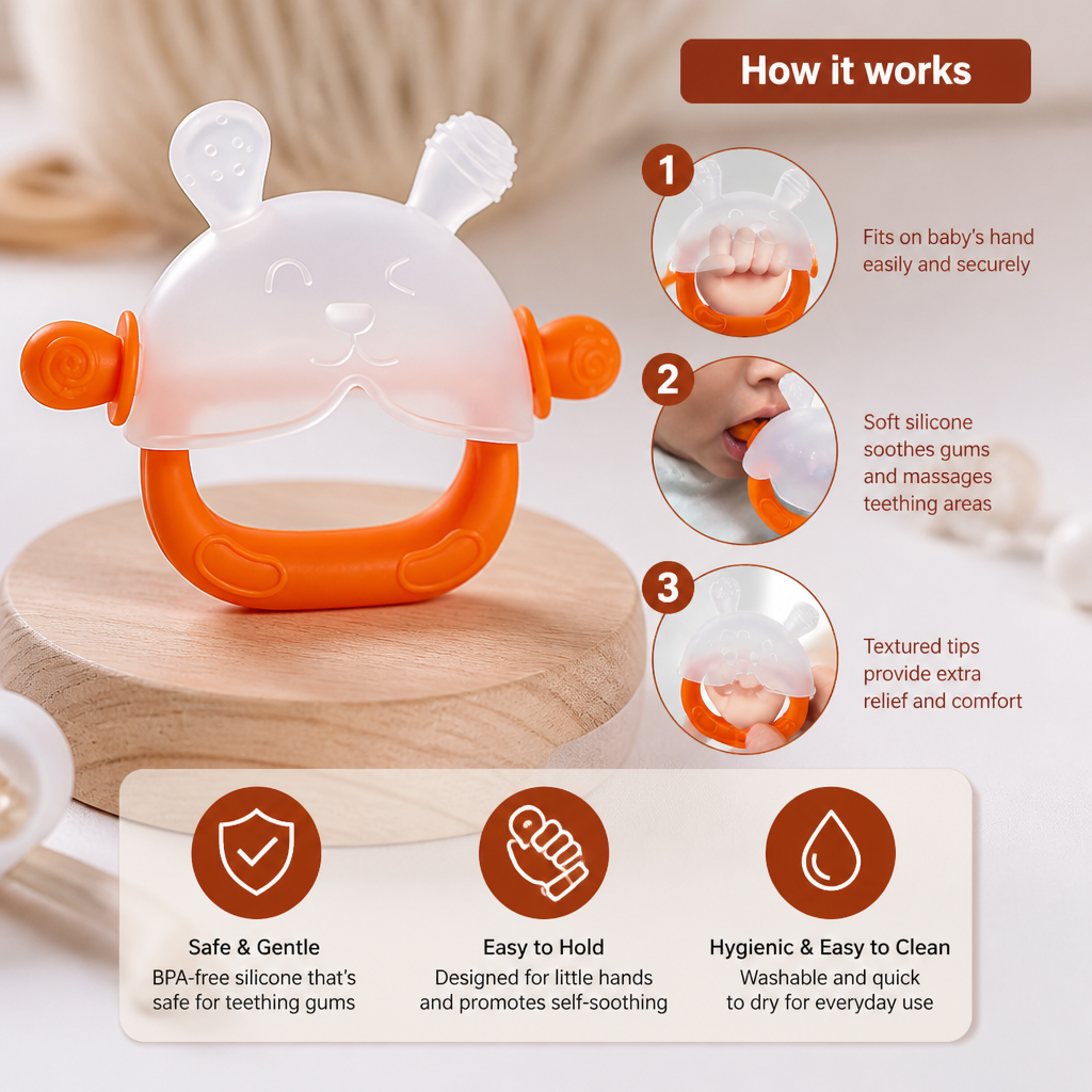 Bunny Baby Teething Mitten – Soft BPA-Free Silicone Gum Soother with Anti-Drop Wristband (3–18 Months)