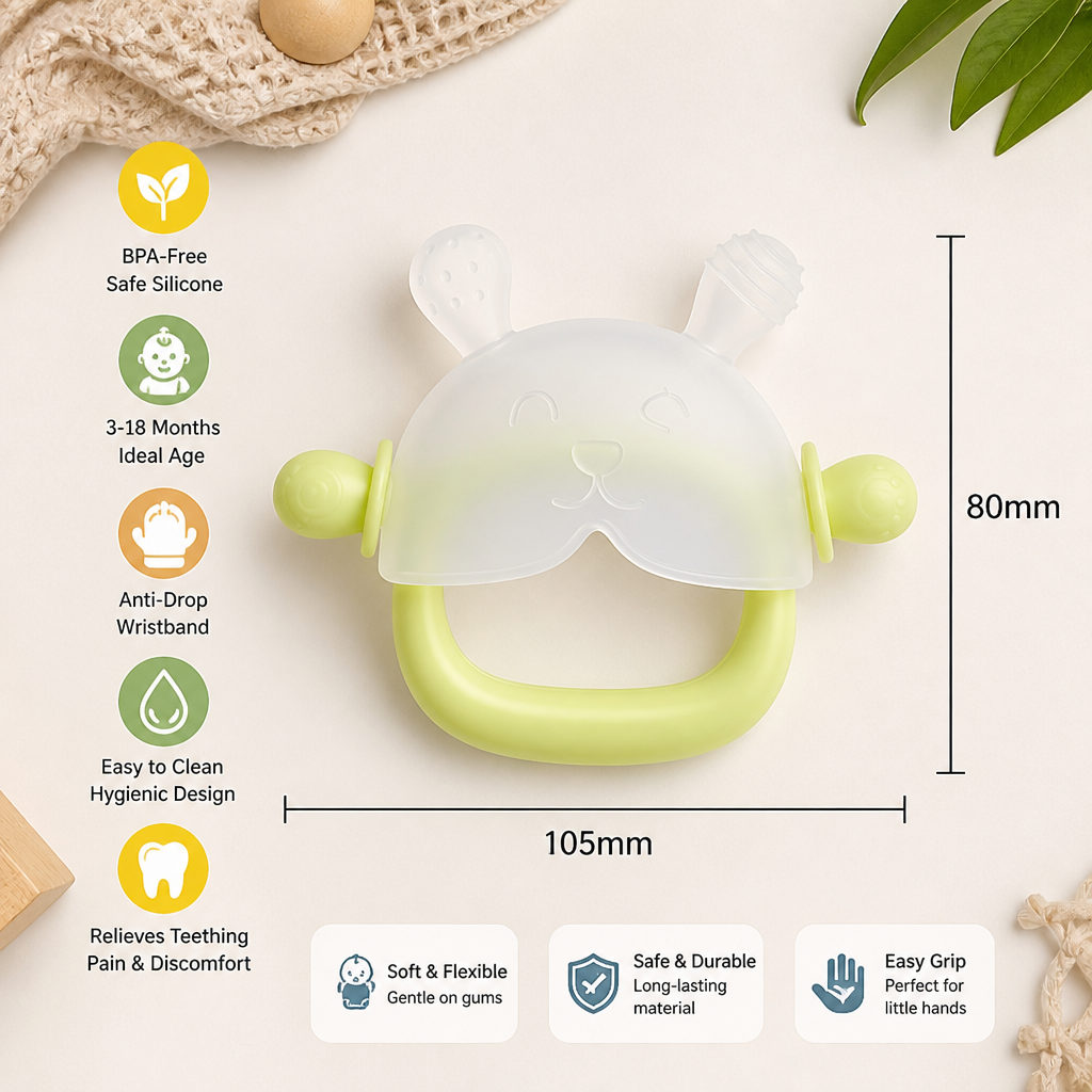 Bunny Baby Teething Mitten – Soft BPA-Free Silicone Gum Soother with Anti-Drop Wristband (3–18 Months)