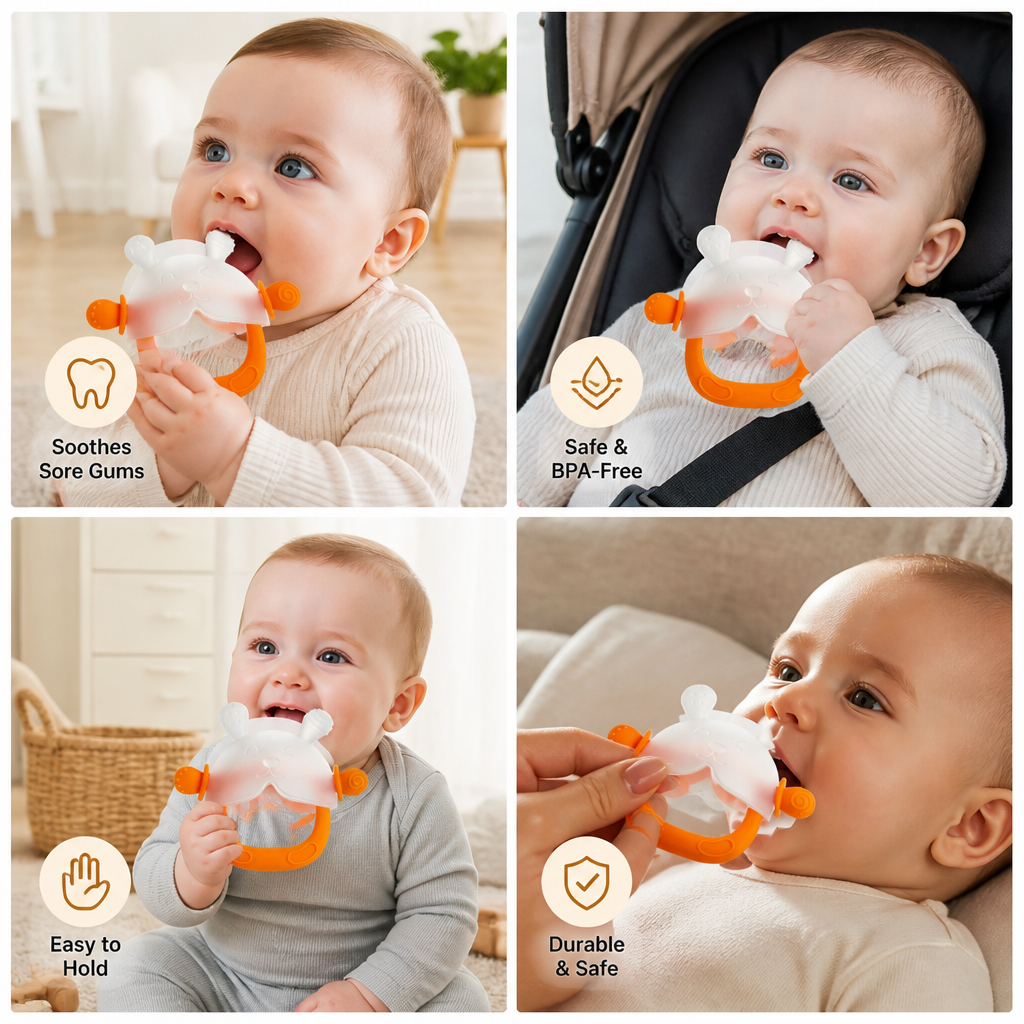 Bunny Baby Teething Mitten – Soft BPA-Free Silicone Gum Soother with Anti-Drop Wristband (3–18 Months)