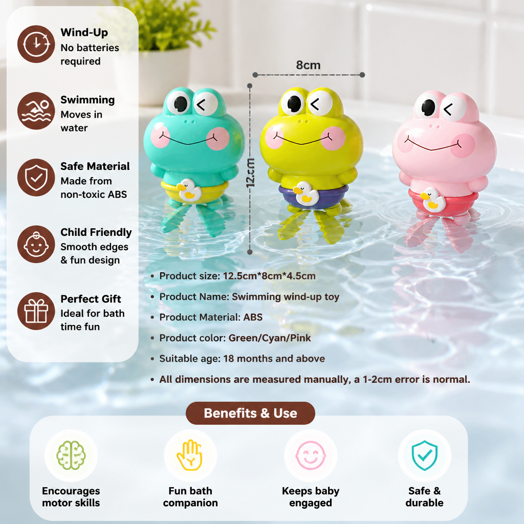 Cute Wind-Up Swimming Frog Bath Toy for Kids