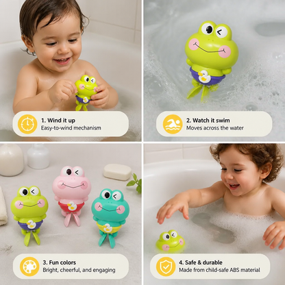 Cute Wind-Up Swimming Frog Bath Toy for Kids
