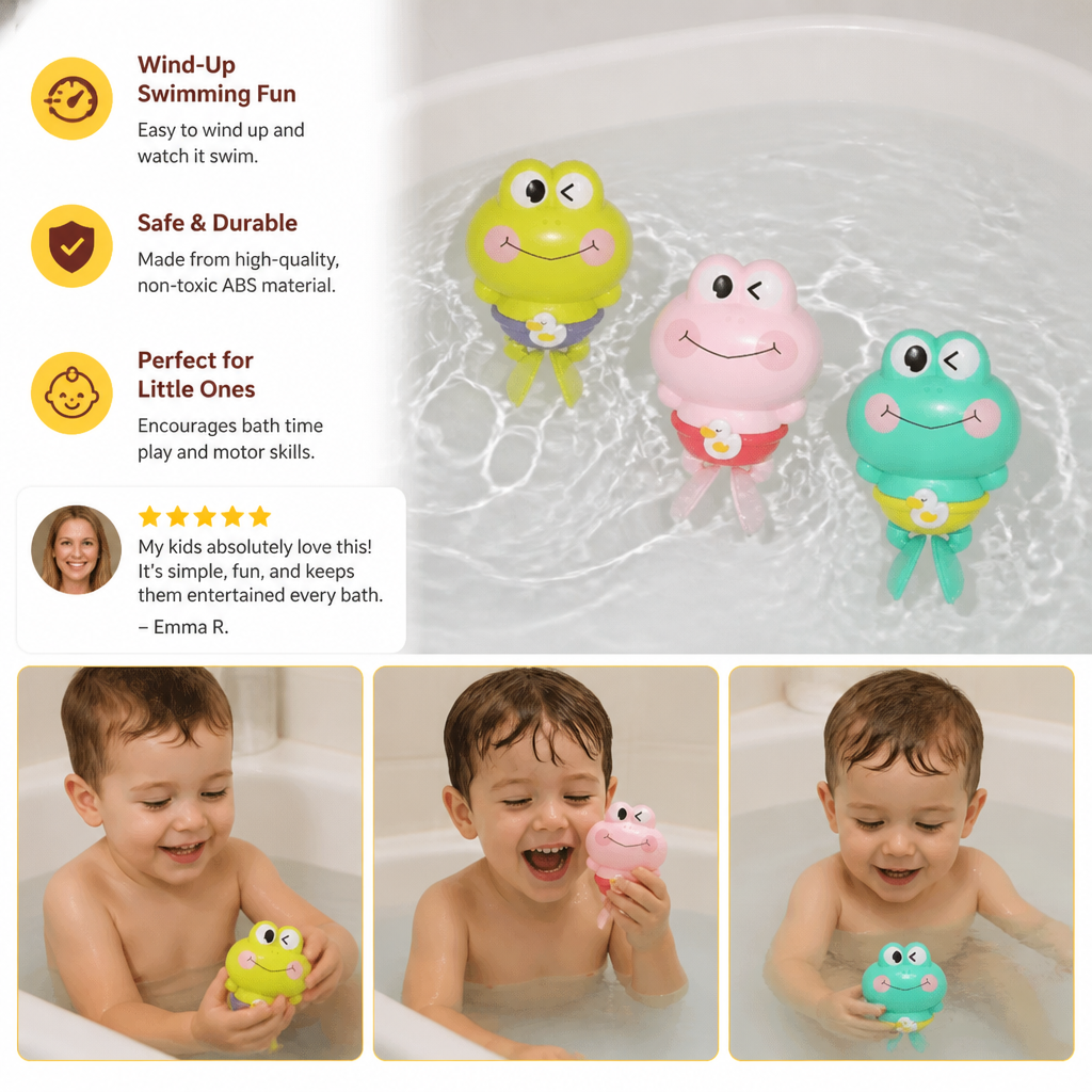 Cute Wind-Up Swimming Frog Bath Toy for Kids