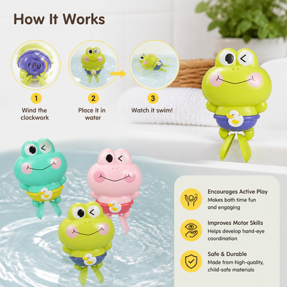 Cute Wind-Up Swimming Frog Bath Toy for Kids