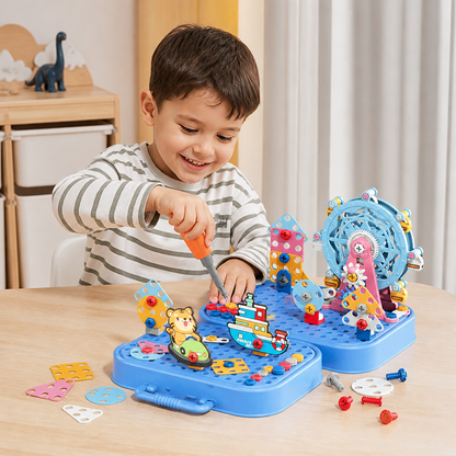 DIY Kids Engineering Tool Box with Building Board, Ferris Wheel & Electric Drill