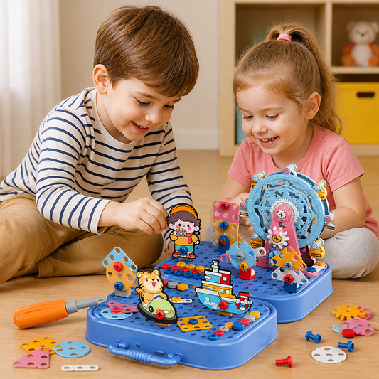 DIY Kids Engineering Tool Box with Building Board, Ferris Wheel & Electric Drill