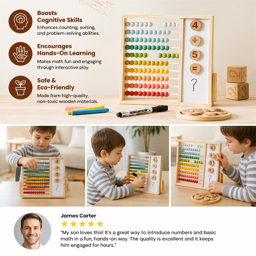Magnetic Wooden Abacus for Kids – Educational Toy with Numbers and Colors