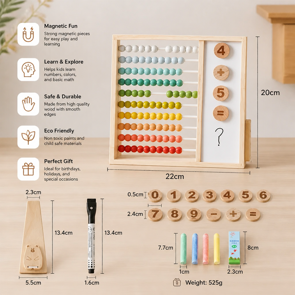 Magnetic Wooden Abacus for Kids – Educational Toy with Numbers and Colors