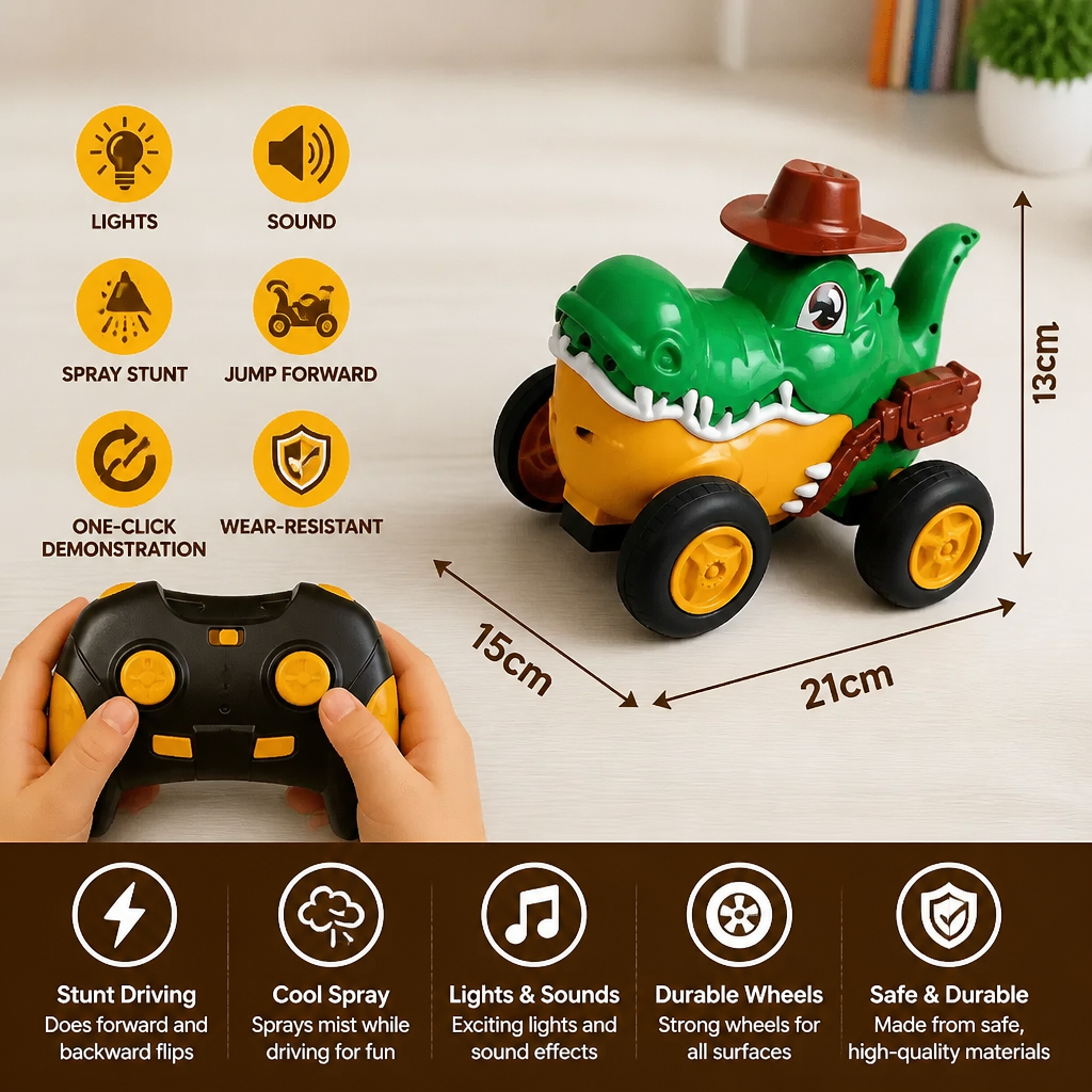 Remote Control Crocodile Stunt Car – Lights, Spray & Sound Effects