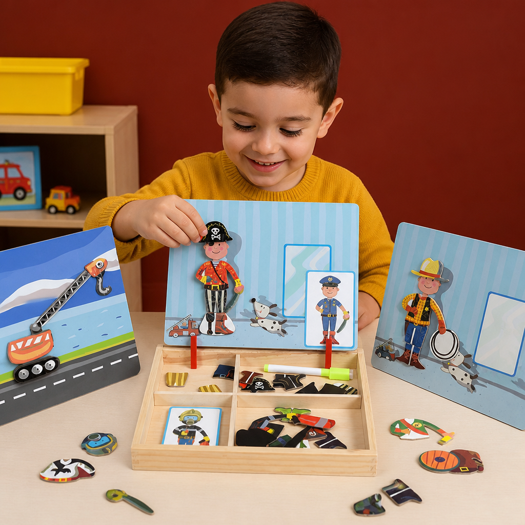 Magnetic Wooden Dress-Up & Matching Puzzle Board – Creative Learning Toy