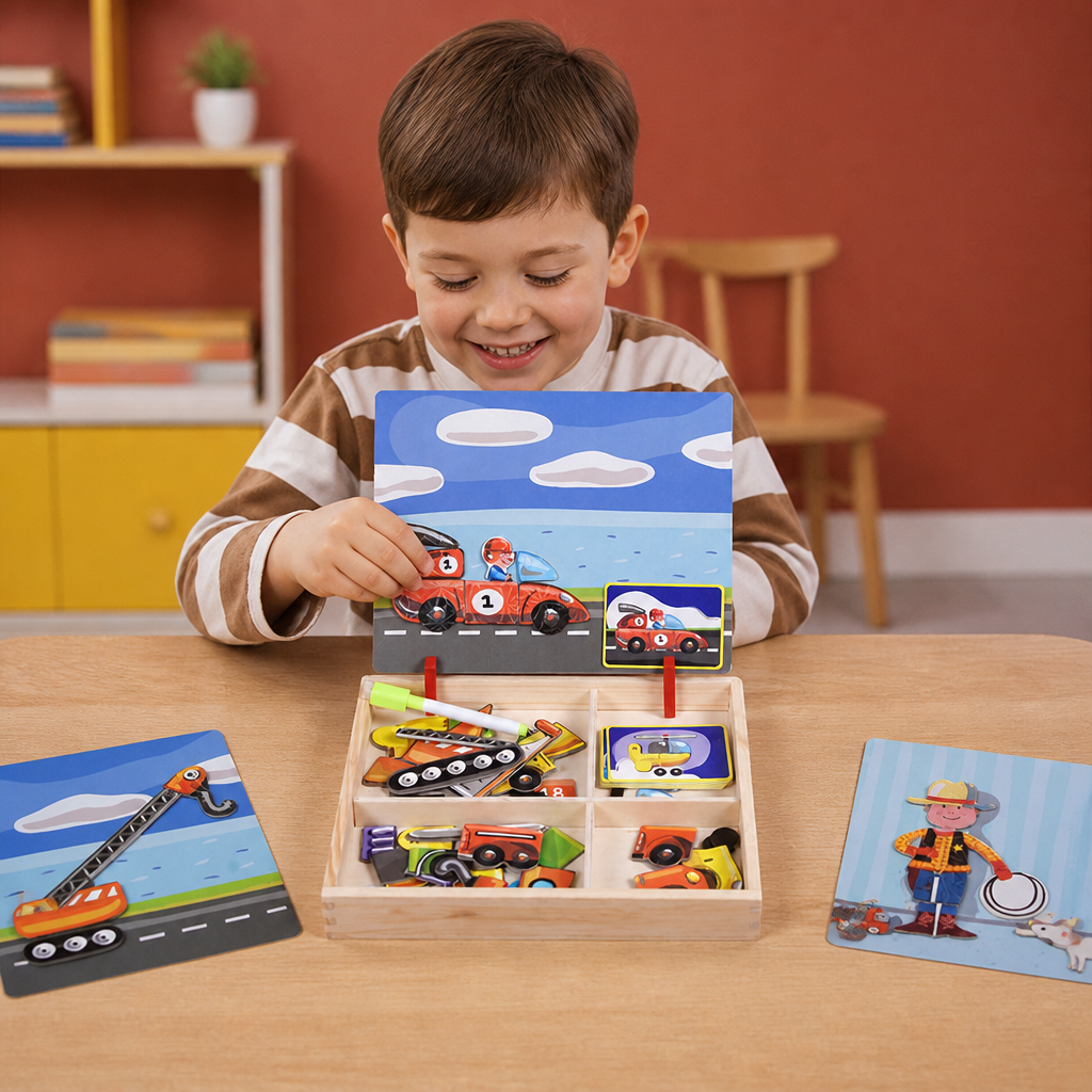 Magnetic Wooden Dress-Up & Matching Puzzle Board – Creative Learning Toy