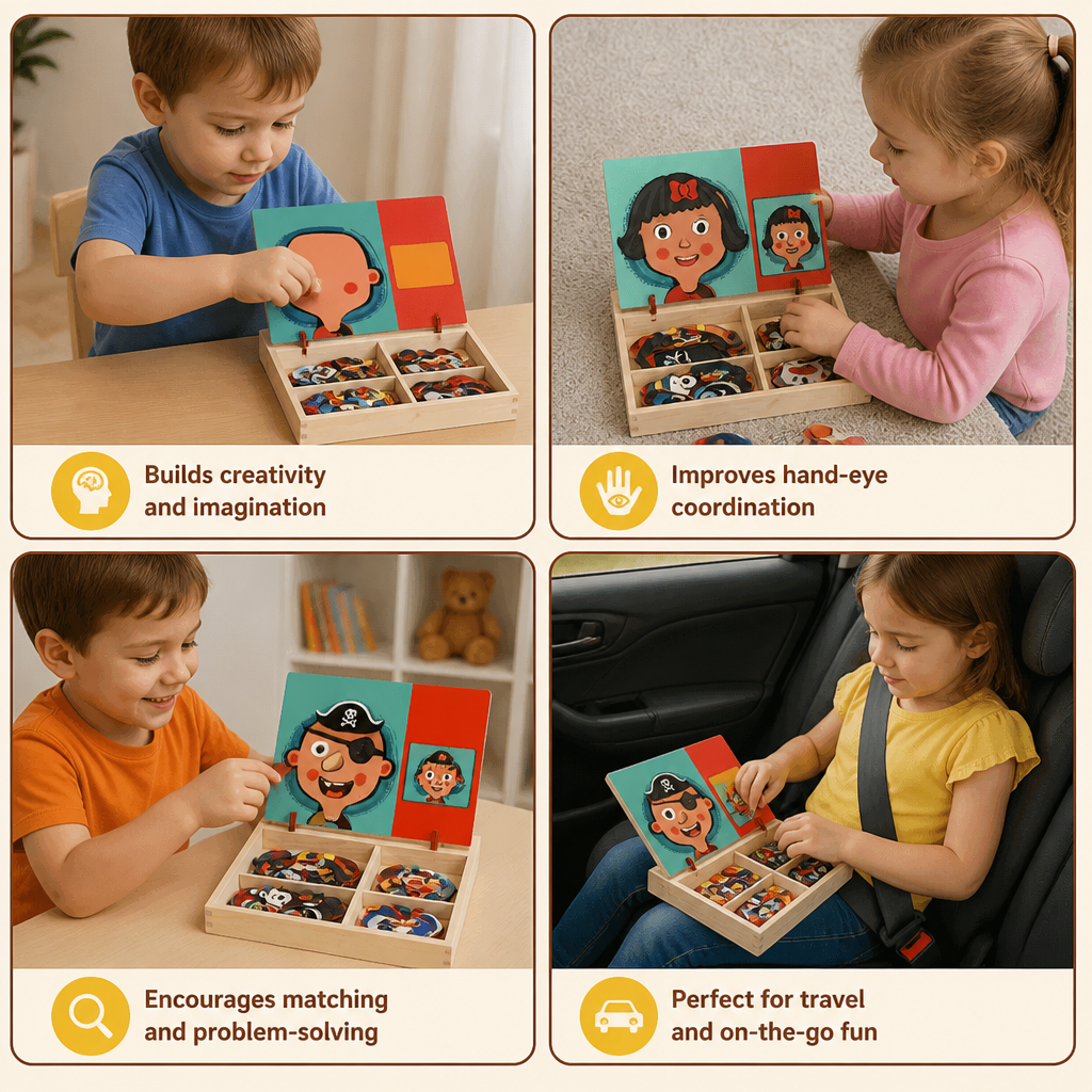 Magnetic Wooden Dress-Up & Matching Puzzle Board – Creative Learning Toy