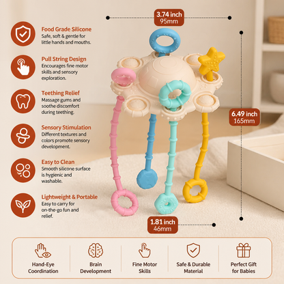 Montessori Sensory Pull & Explore Teething Toy – Silicone Pull Cord for Tactile Learning & Gum Relief