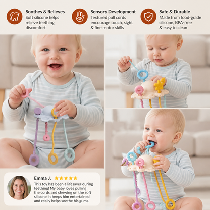 Montessori Sensory Pull & Explore Teething Toy – Silicone Pull Cord for Tactile Learning & Gum Relief