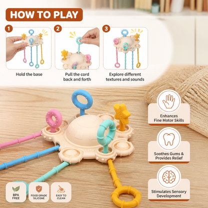 Montessori Sensory Pull & Explore Teething Toy – Silicone Pull Cord for Tactile Learning & Gum Relief