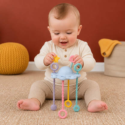 Montessori Sensory Pull & Explore Teething Toy – Silicone Pull Cord for Tactile Learning & Gum Relief