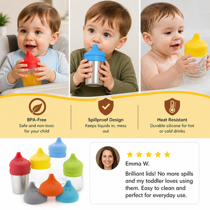 BPA-Free Spillproof Silicone Sippy Cup Lids with Straw