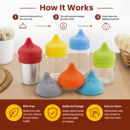 BPA-Free Spillproof Silicone Sippy Cup Lids with Straw