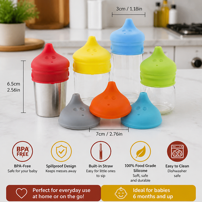 BPA-Free Spillproof Silicone Sippy Cup Lids with Straw