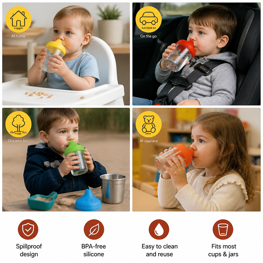 BPA-Free Spillproof Silicone Sippy Cup Lids with Straw