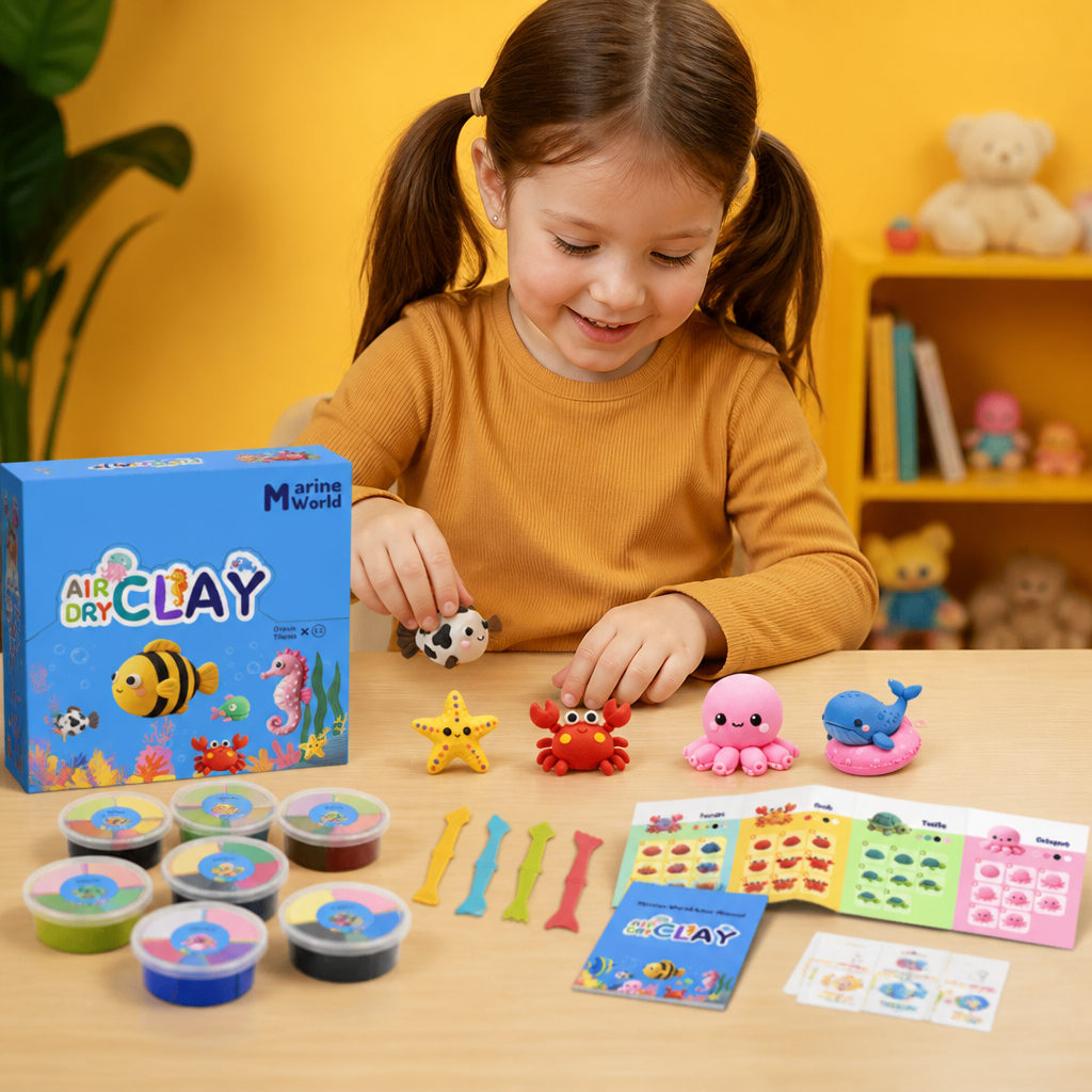 12-Piece Air Dry Clay Animal Craft Kit for Kids