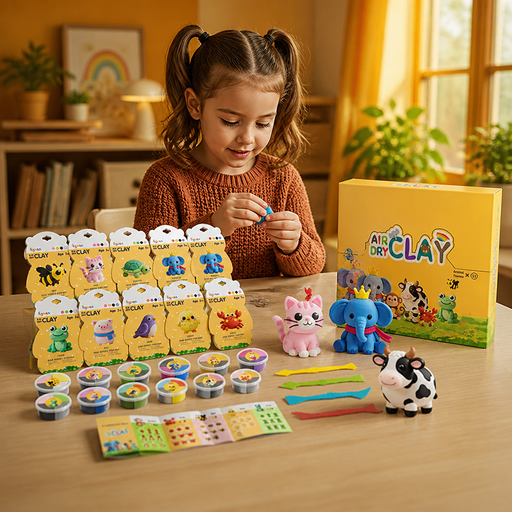 12-Piece Air Dry Clay Animal Craft Kit for Kids