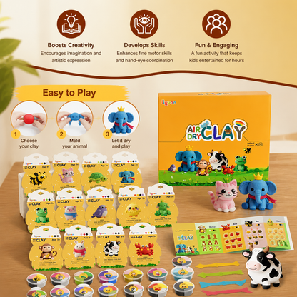 12-Piece Air Dry Clay Animal Craft Kit for Kids