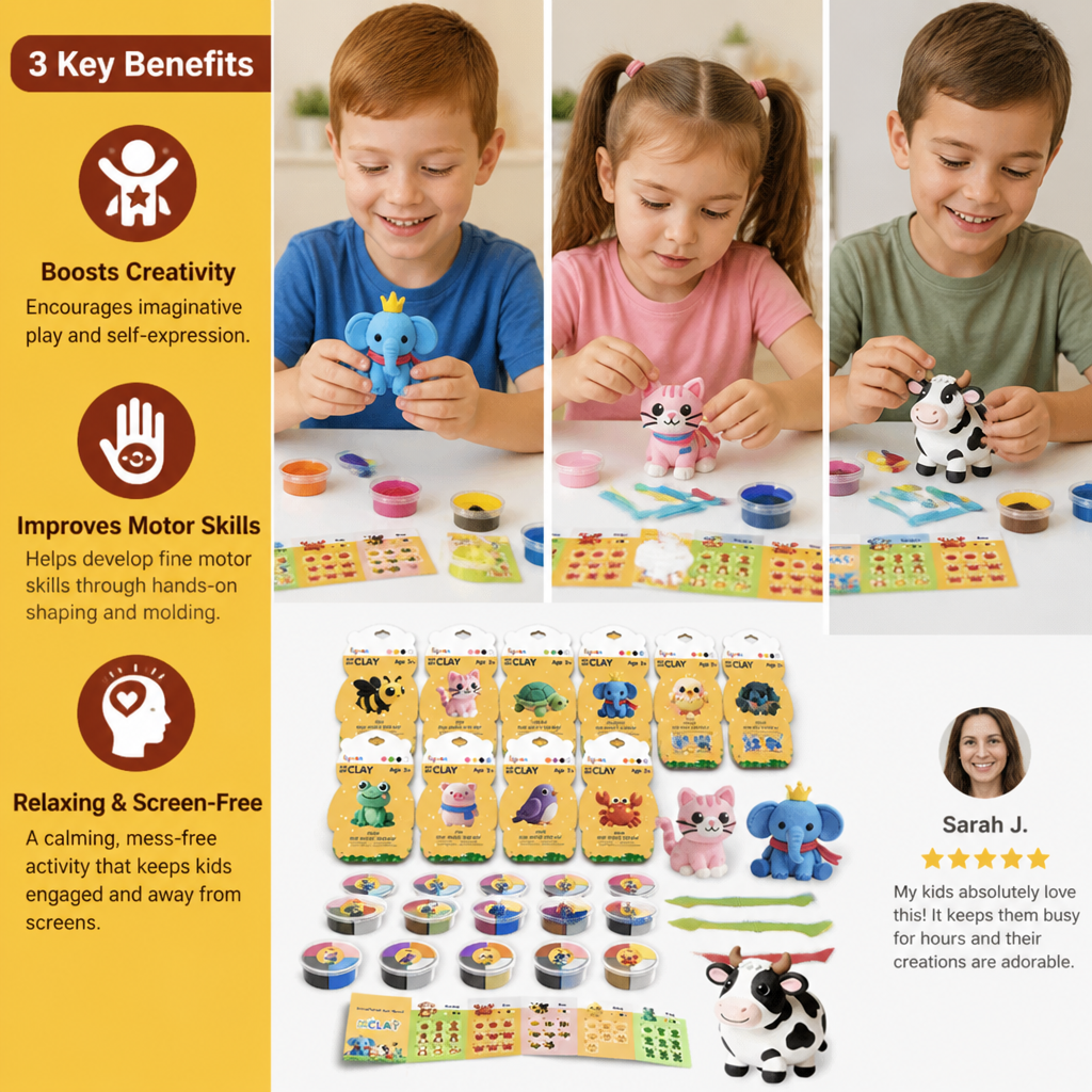 12-Piece Air Dry Clay Animal Craft Kit for Kids