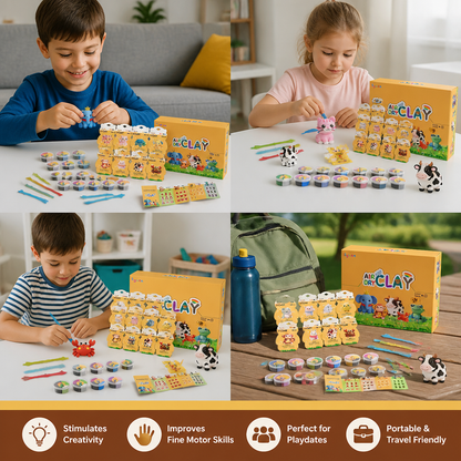 12-Piece Air Dry Clay Animal Craft Kit for Kids