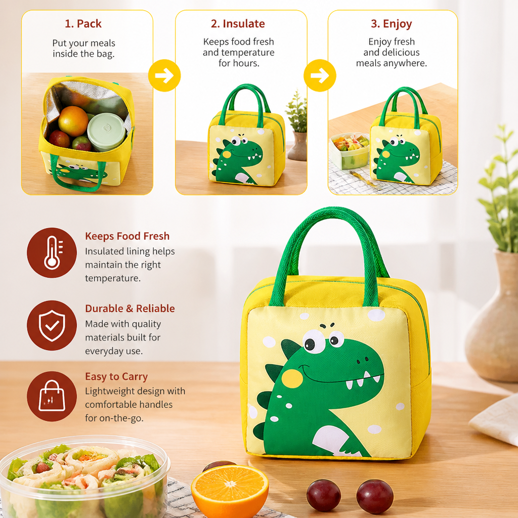 Cartoon Animal Insulated Lunch Bag for Kids