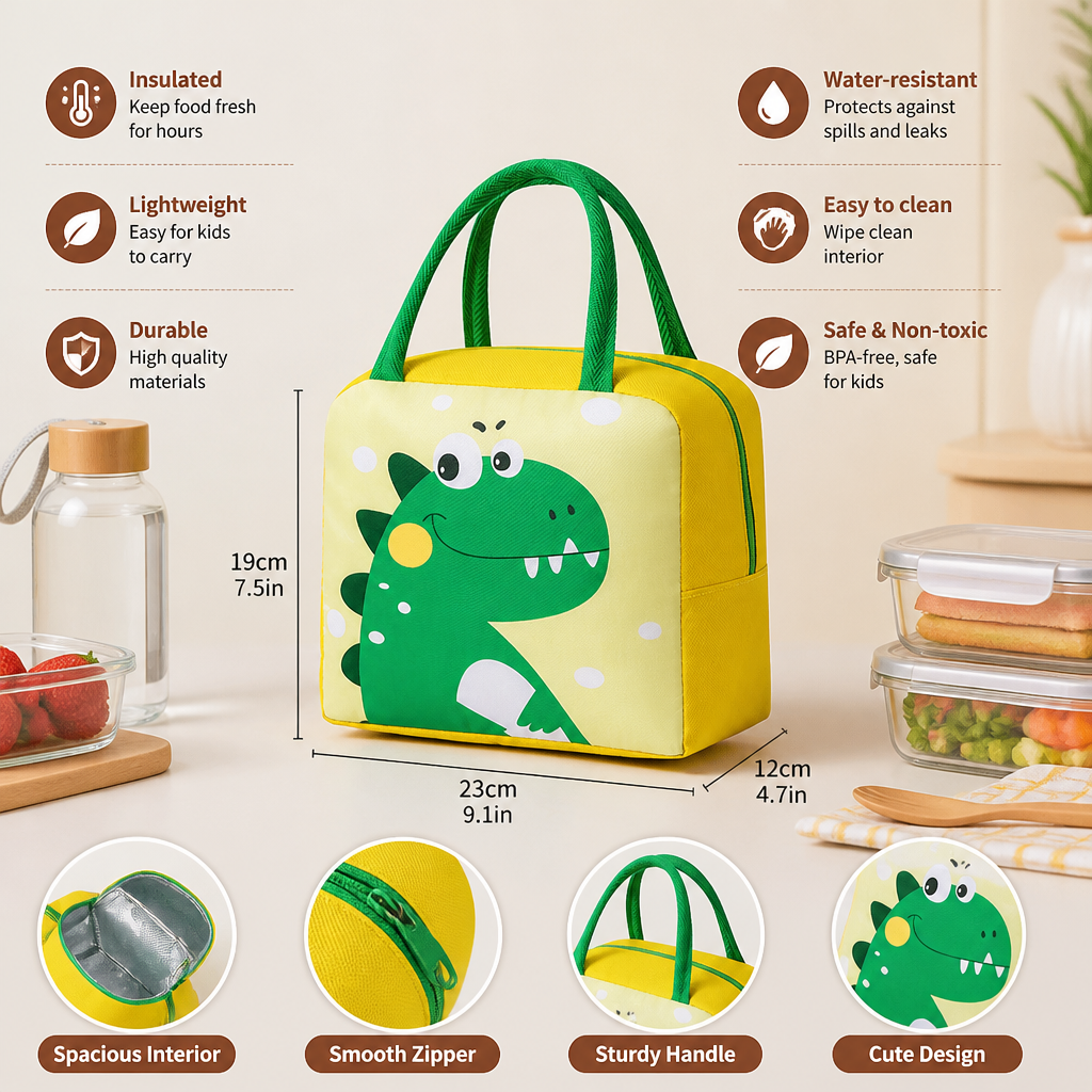 Cartoon Animal Insulated Lunch Bag for Kids