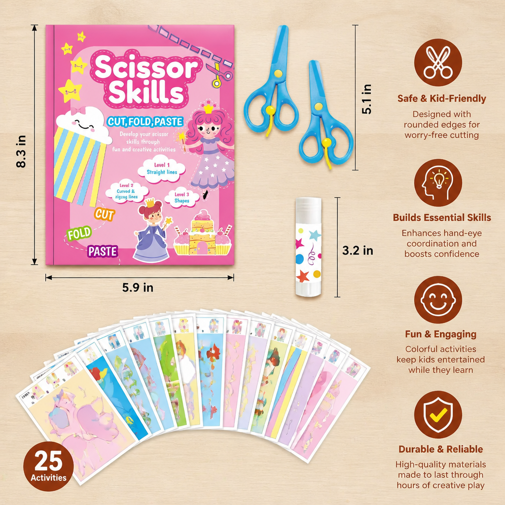 Kids Scissor Skills Activity Book – Safe Cutting Practice with Safety Scissors