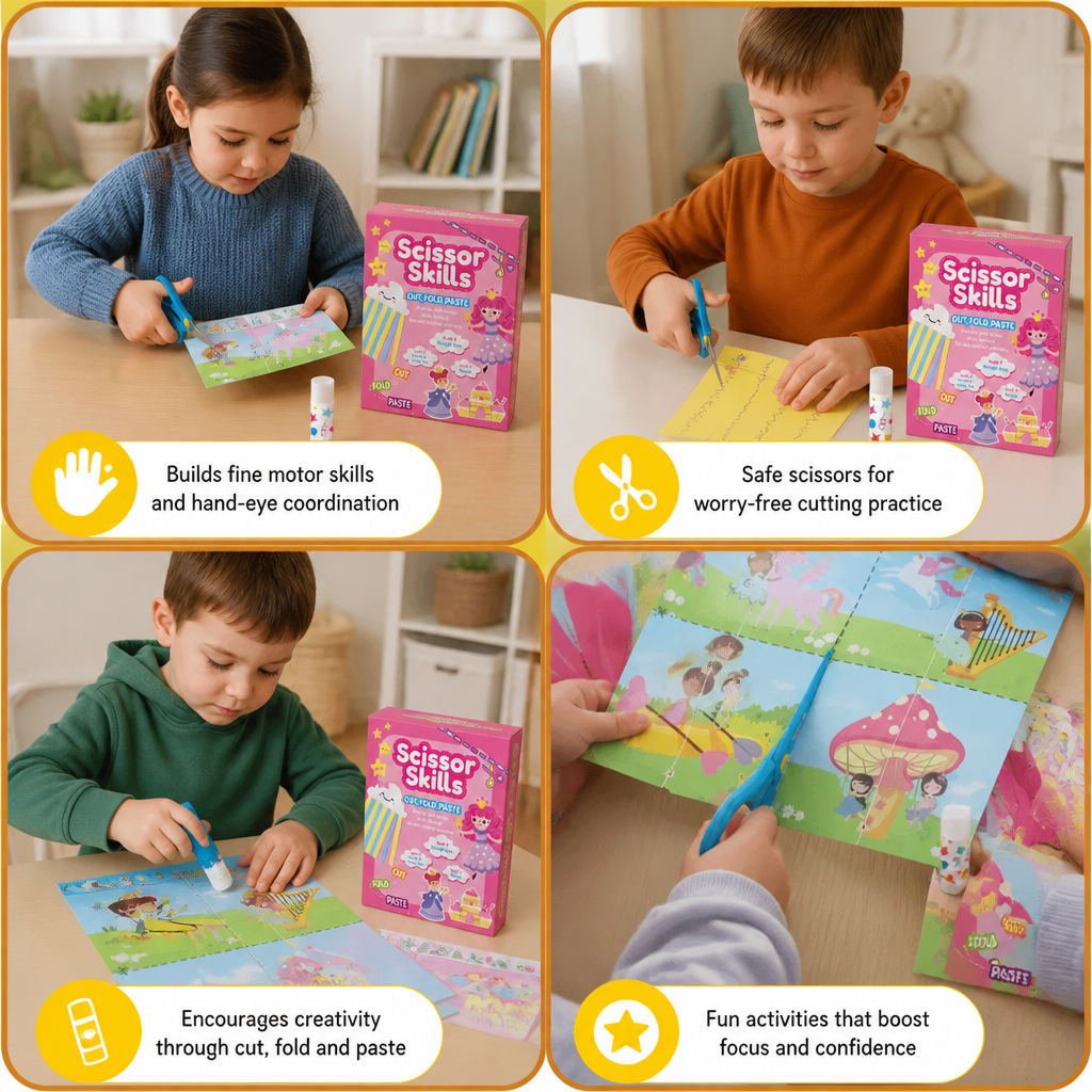 Kids Scissor Skills Activity Book – Safe Cutting Practice with Safety Scissors