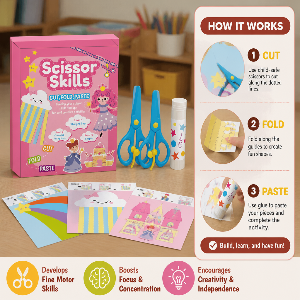 Kids Scissor Skills Activity Book – Safe Cutting Practice with Safety Scissors