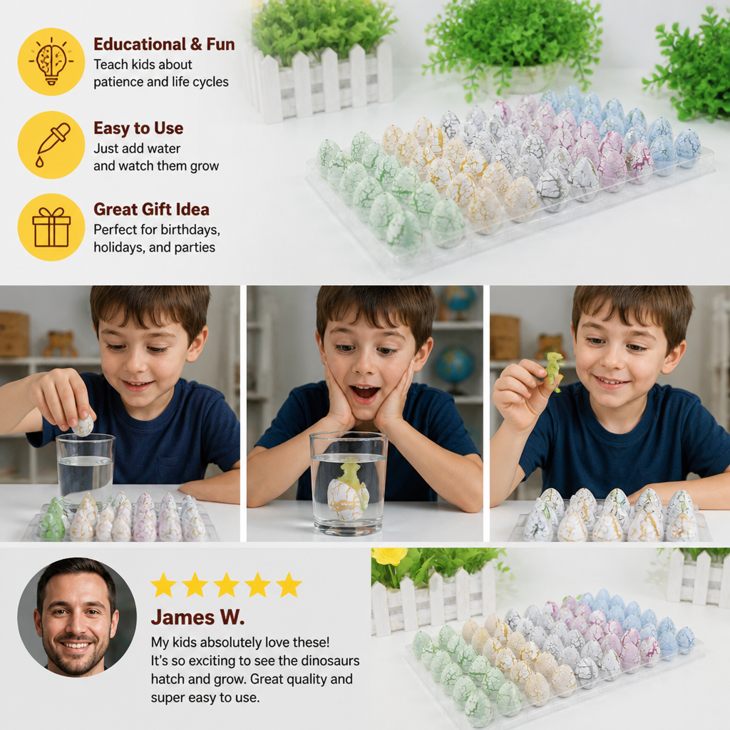 Hatching Dinosaur Egg Kit – Grow-in-Water Dino Eggs with Surprise Toys