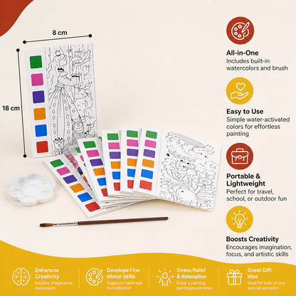 All-in-One Watercolour Painting Book with Built-In Paint & Brush