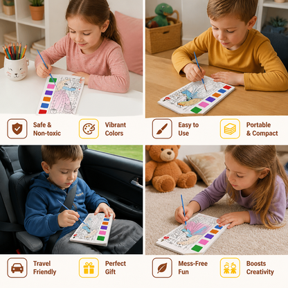 All-in-One Watercolour Painting Book with Built-In Paint & Brush