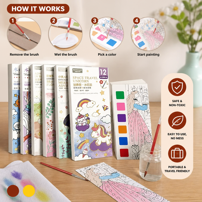 All-in-One Watercolour Painting Book with Built-In Paint & Brush
