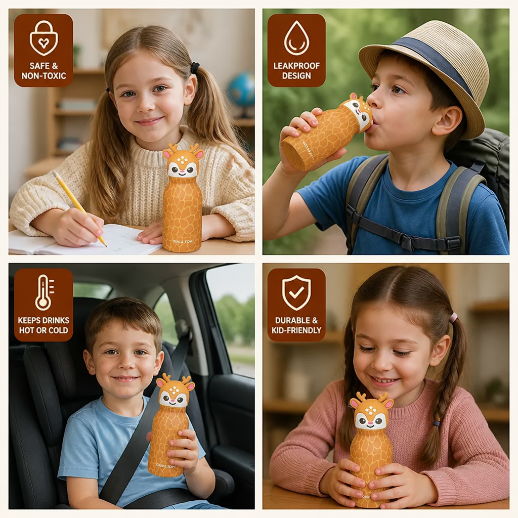 Cute Cartoon Animal Insulated Stainless Steel Straw Cup – 480ml
