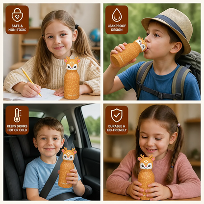 Cute Cartoon Animal Insulated Stainless Steel Straw Cup – 480ml