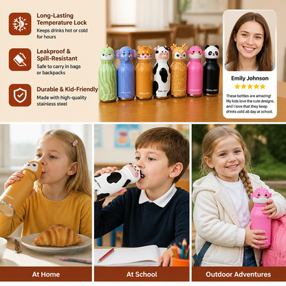 Cute Cartoon Animal Insulated Stainless Steel Straw Cup – 480ml