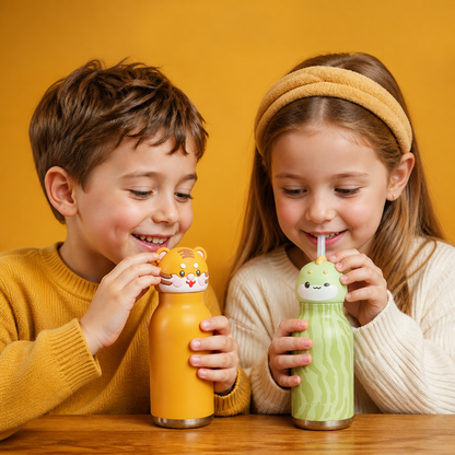 Cute Cartoon Animal Insulated Stainless Steel Straw Cup – 480ml