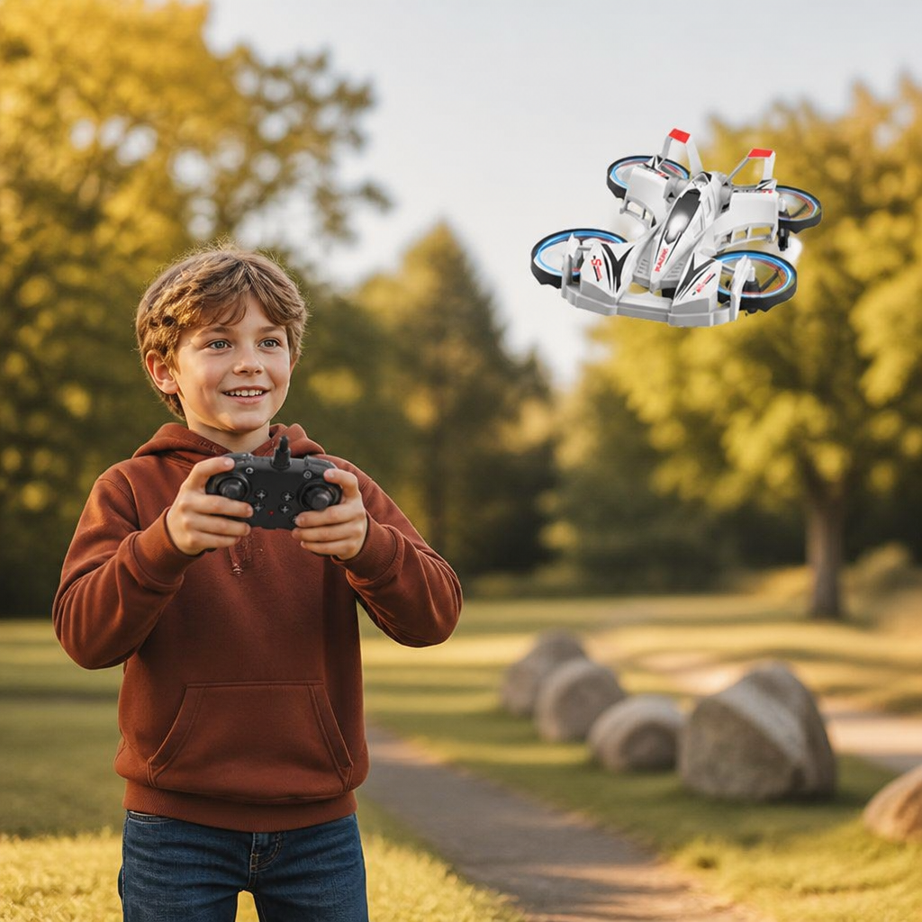 2-in-1 Remote Control Flying Drone & Stunt Racing Car