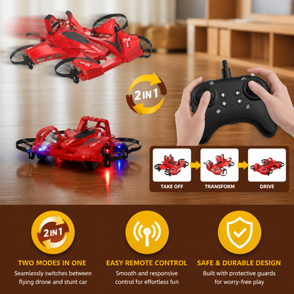 2-in-1 Remote Control Flying Drone & Stunt Racing Car
